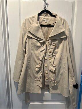 Kenar Cream Ruffle-Front Trench Coat